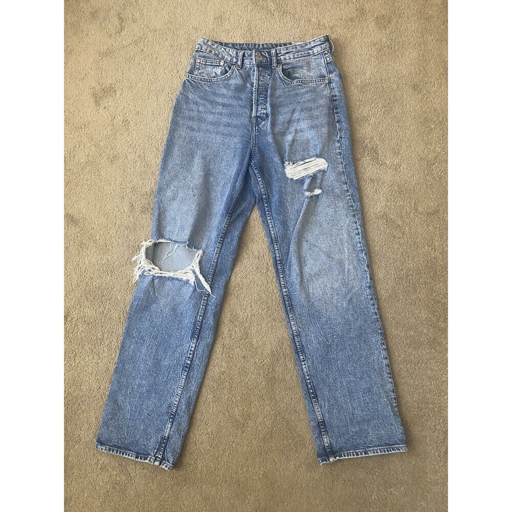 Divided H&M Straight Leg Button Fly High Rise Distressed Jeans Womens Size 6